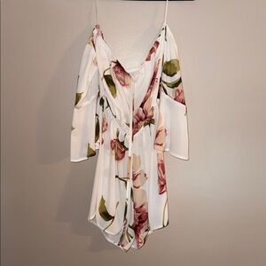ROMWE Floral Print Jumpsuit - White and Pink